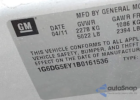 2011 Cadillac Cts Luxury Collection z USA, uszkodzony, nr VIN 1G6DG5EY1B0161536